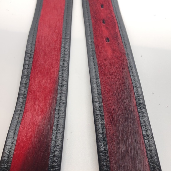 Calf hair (red color) belt.  Black leather. Gold tone buckle. Waist 38”/42” - Picture 8 of 8